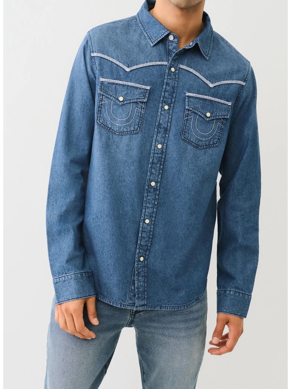 True Religion Blue Denim Western Snap-Front Shirt
